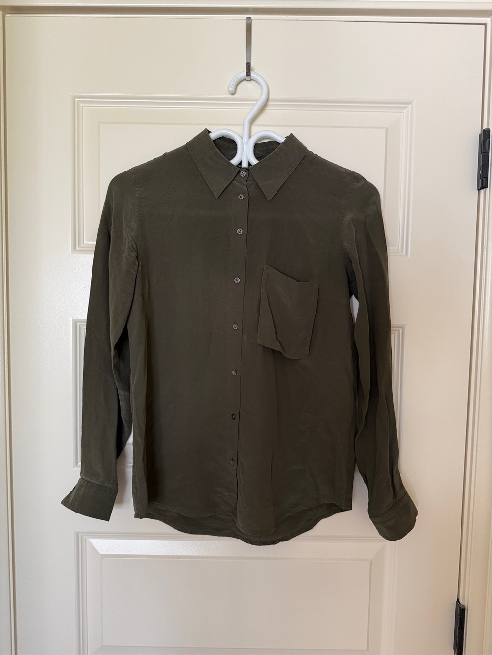 Club Monaco Olive Green Long-Sleeve Button Blouse